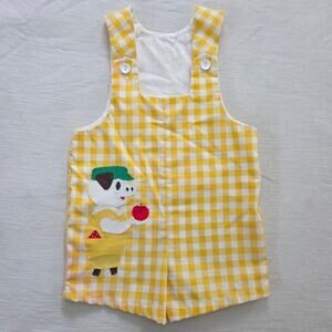 Vintage Pig Yellow Gingham Romper 2t *flaw